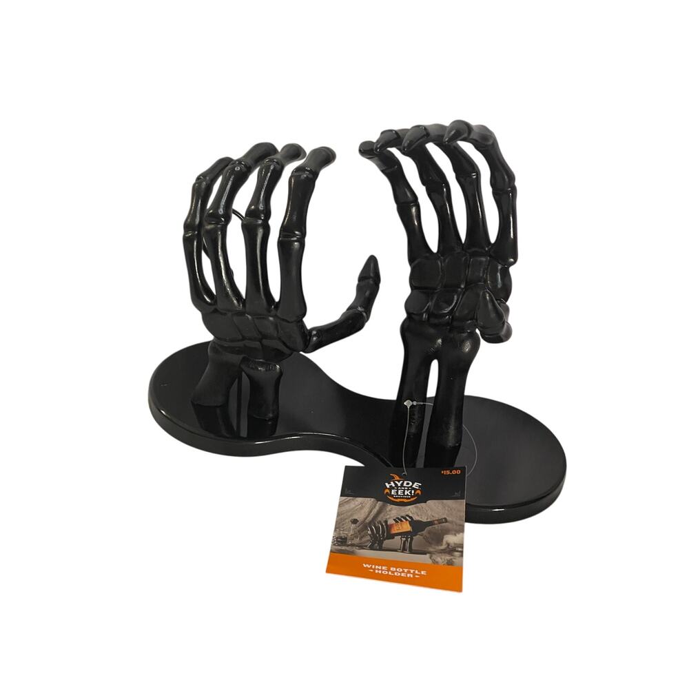 NWT Halloween Hyde & Eek Black Skeleton Hands Wine Bottle Holder
